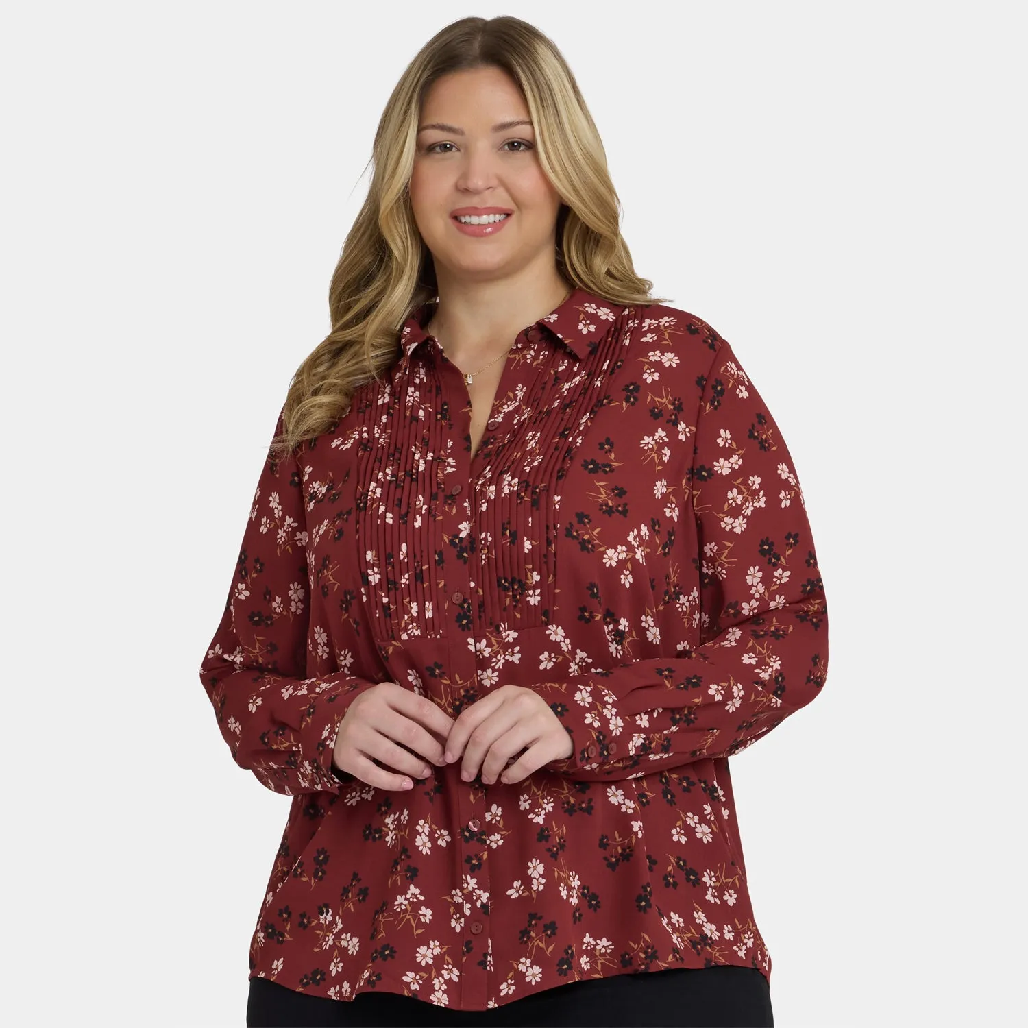 NYDJ Tuxedo Bluse Plus Bienvenue Rotblumig