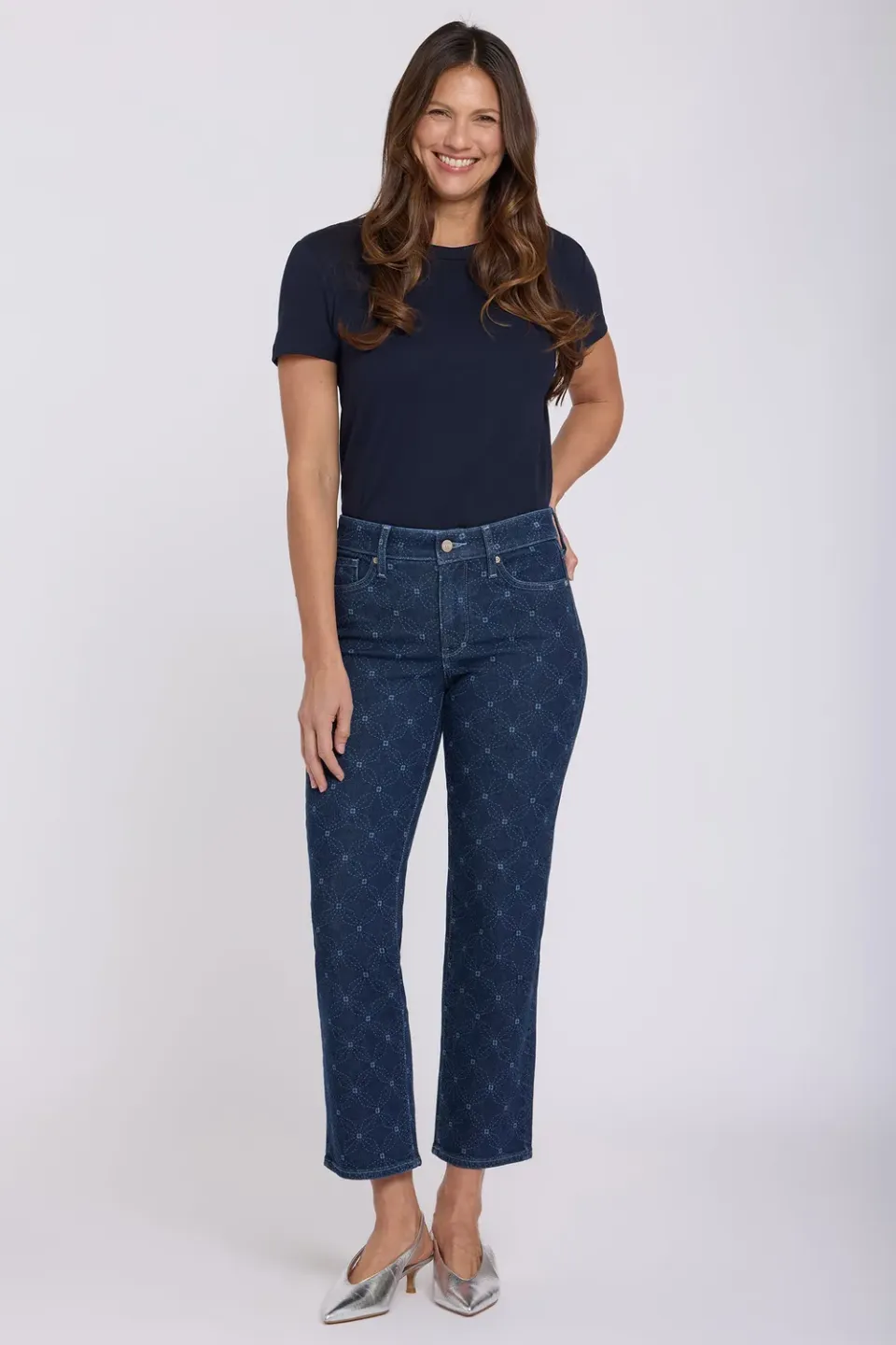 NYDJ Marilyn Straight Ankle Jeans Geo Flower Print