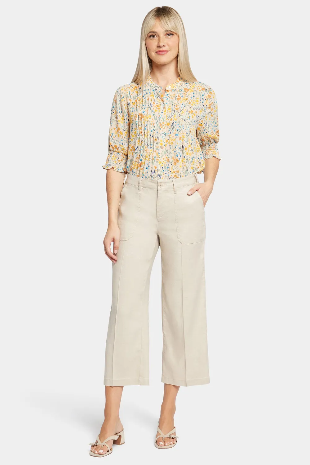 NYDJ Wide Leg Cargo Capri Petite Feather Leinen