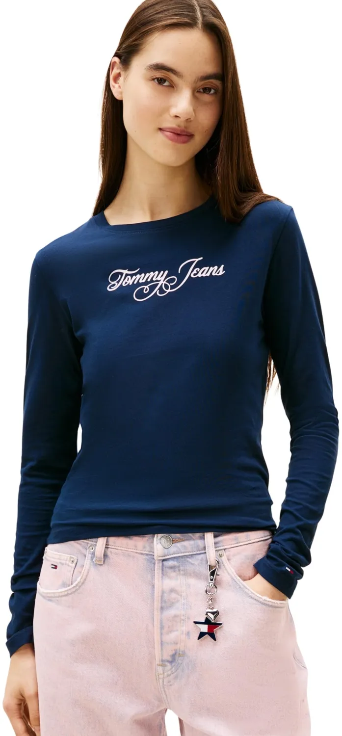 Tommy Jeans L/S T-Shirt Damen Langarm Navy Weiß