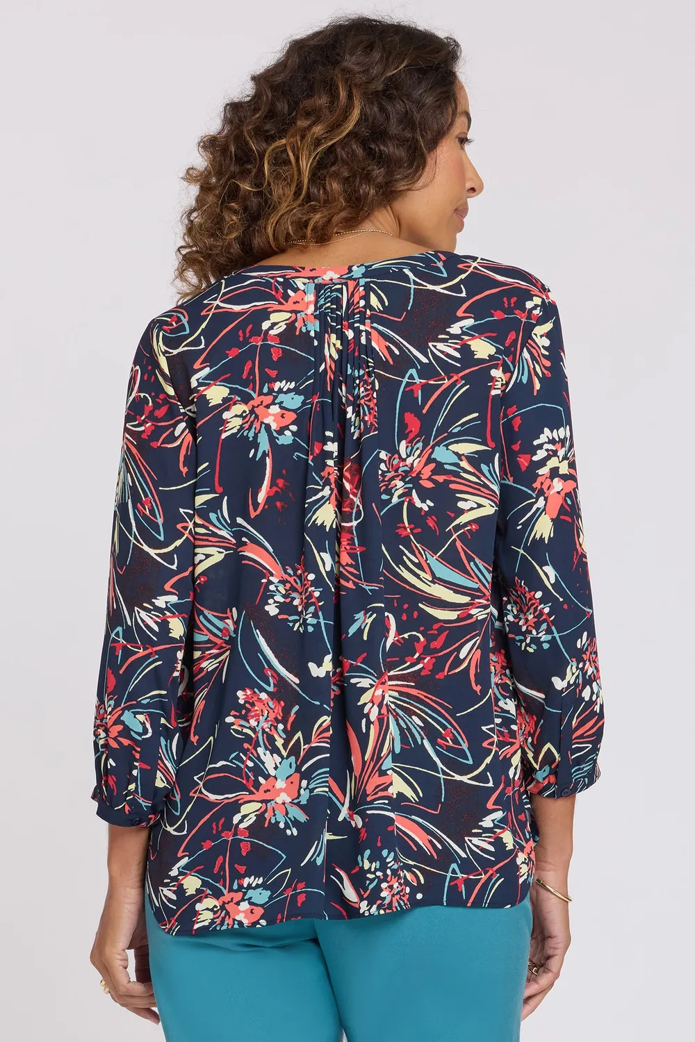 NYDJ Pintuck Bluse Blooming Potpourri Blau-Multi 3/4 Arm