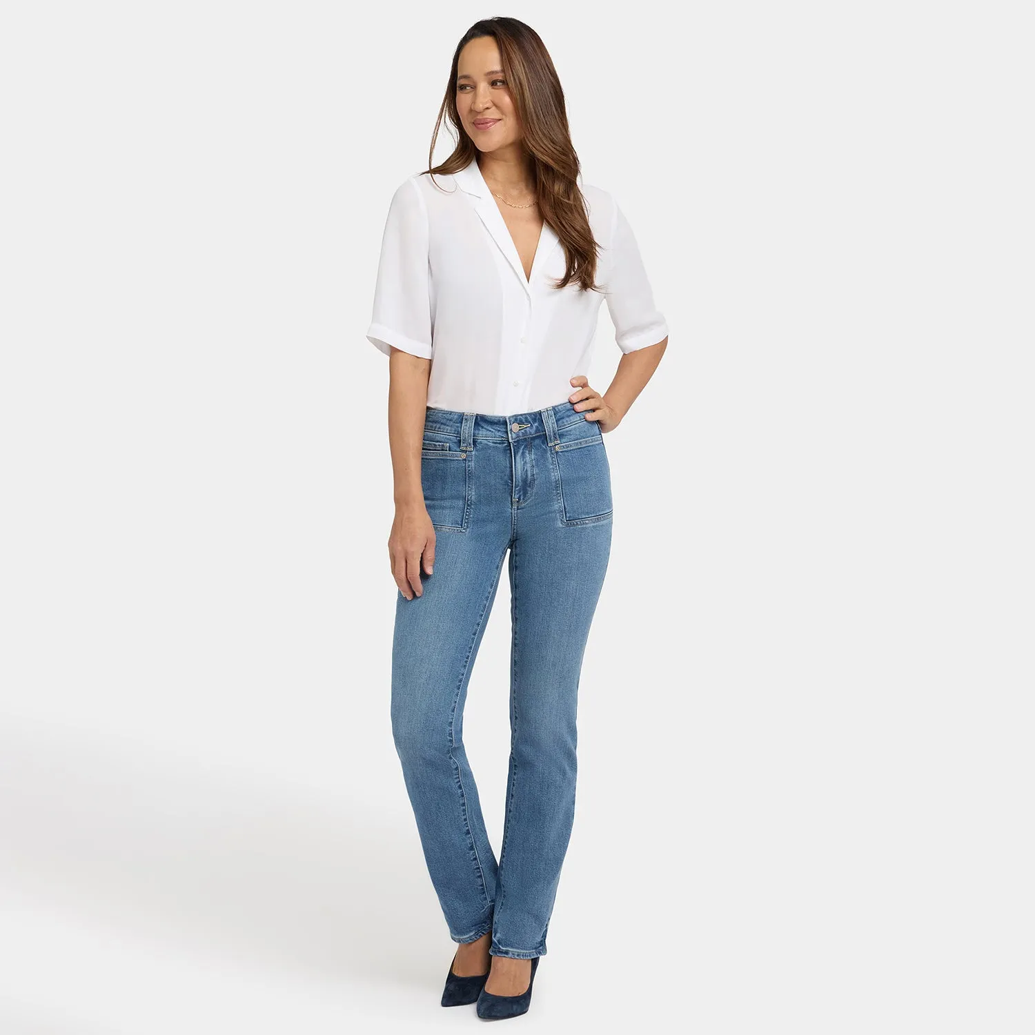 NYDJ Marilyn Straight Jeans Bastille Sea hellblau formend