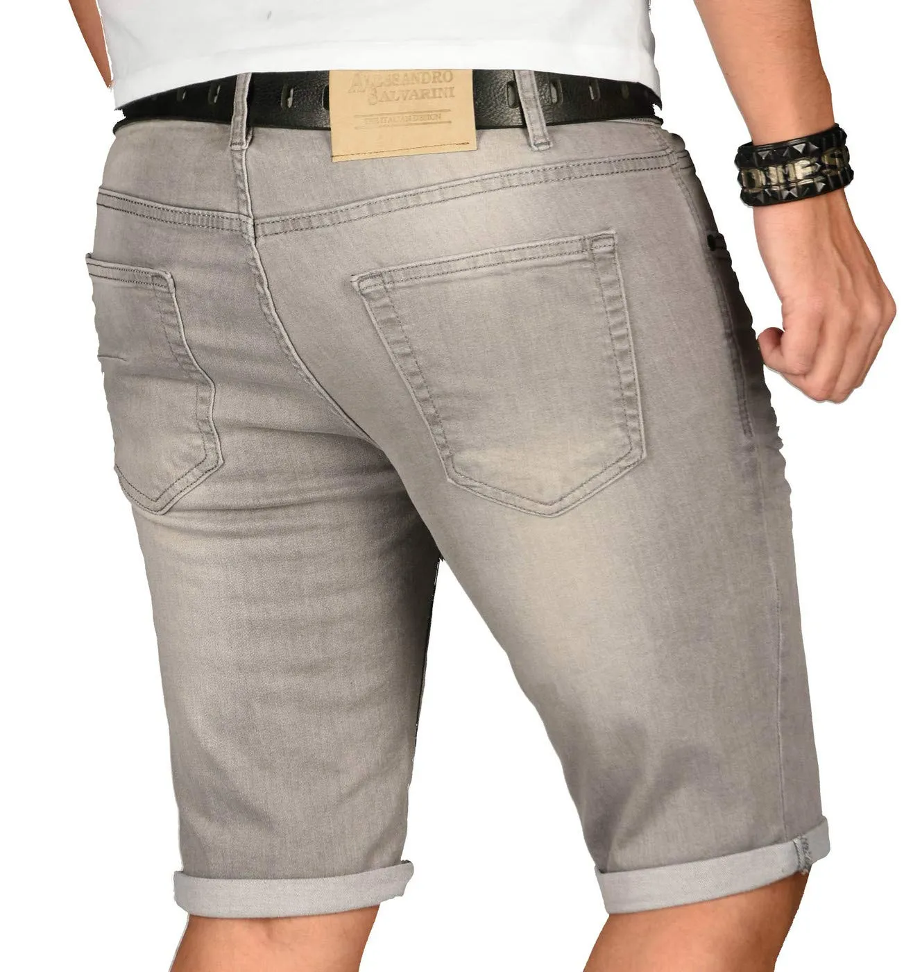 Alessandro Salvarini Designer Jeans Shorts Herren Grau Washed W29