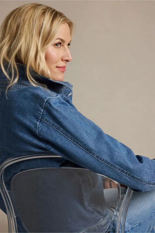 NYDJ Salton Jeansjacke Indigoblau Oversize-Taschen