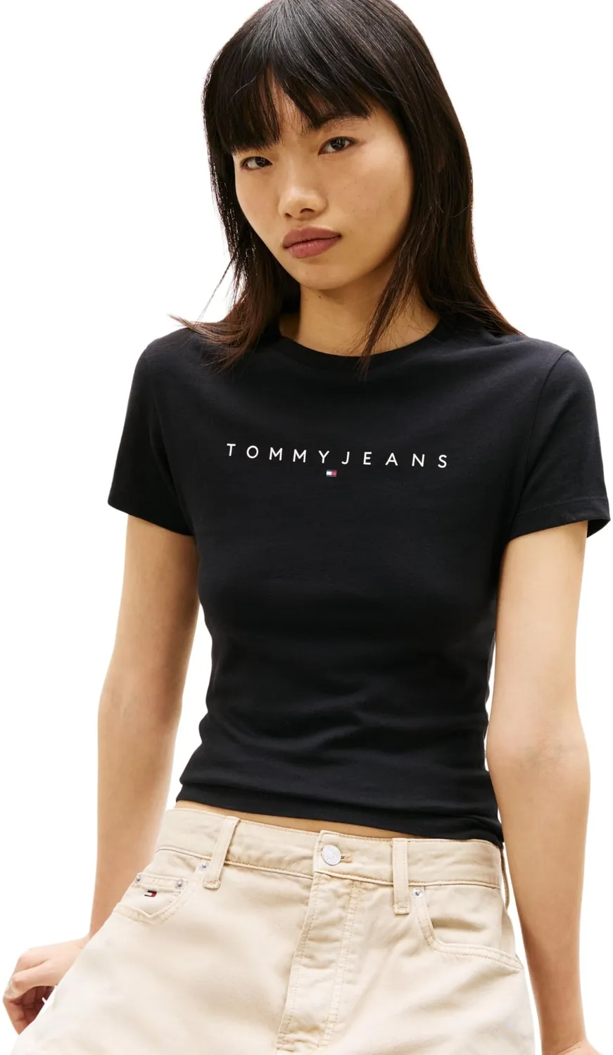 Tommy Jeans Linear Slim Fit T-Shirt Damen XL Schwarz