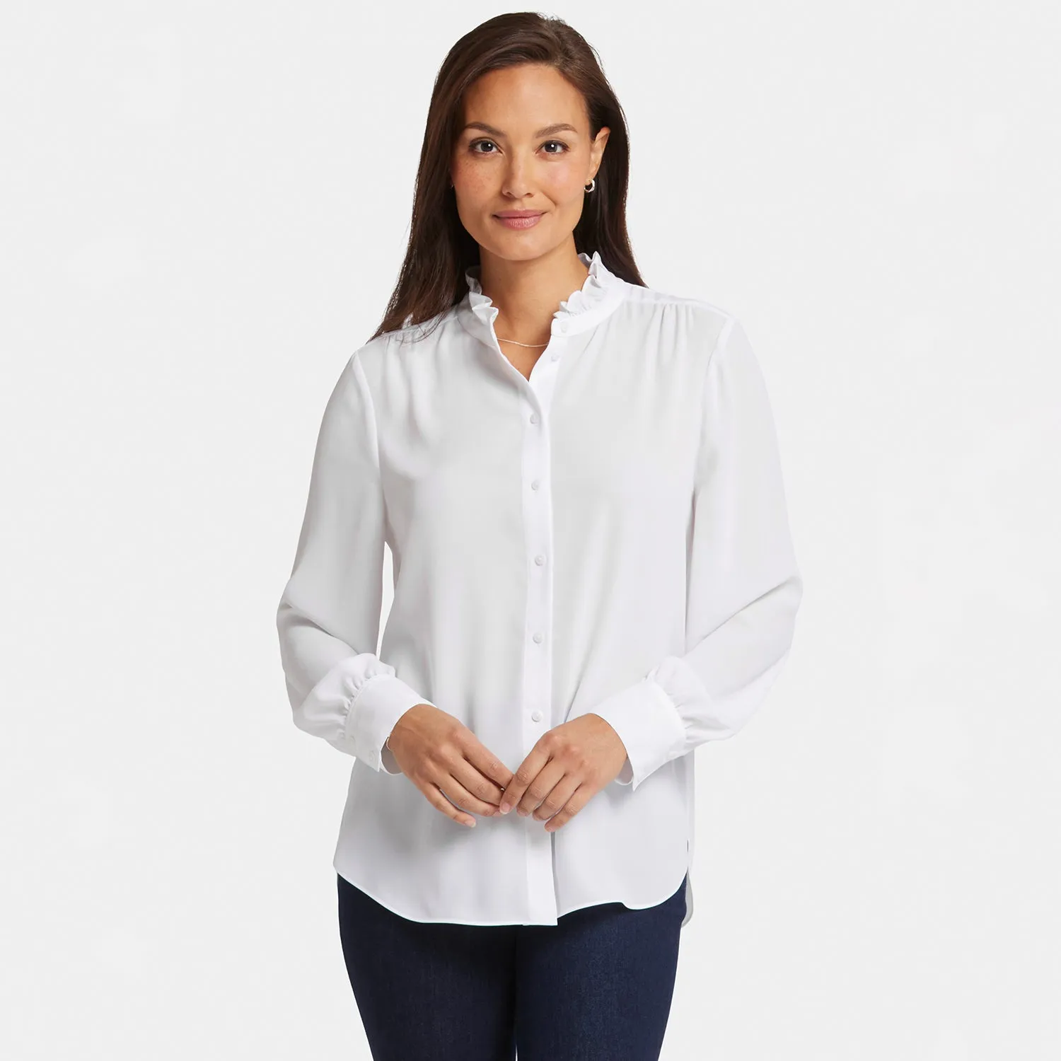 NYDJ Ruffle Neck Bluse Optic White weiß