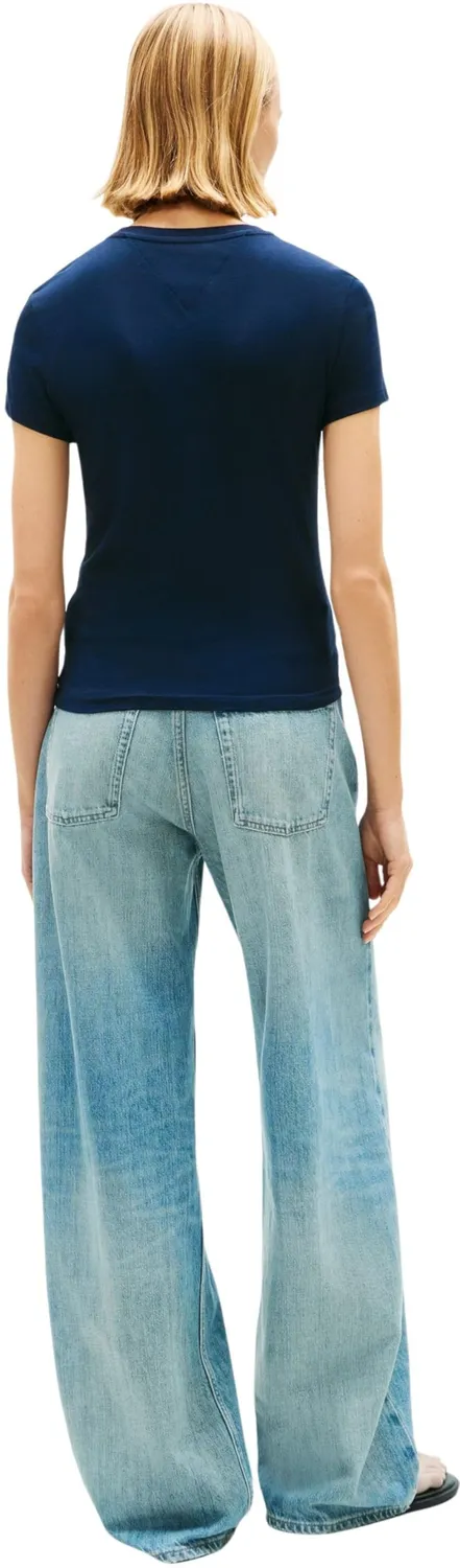 Tommy Jeans Damen T-Shirt Linear Slim Fit Kurzarm