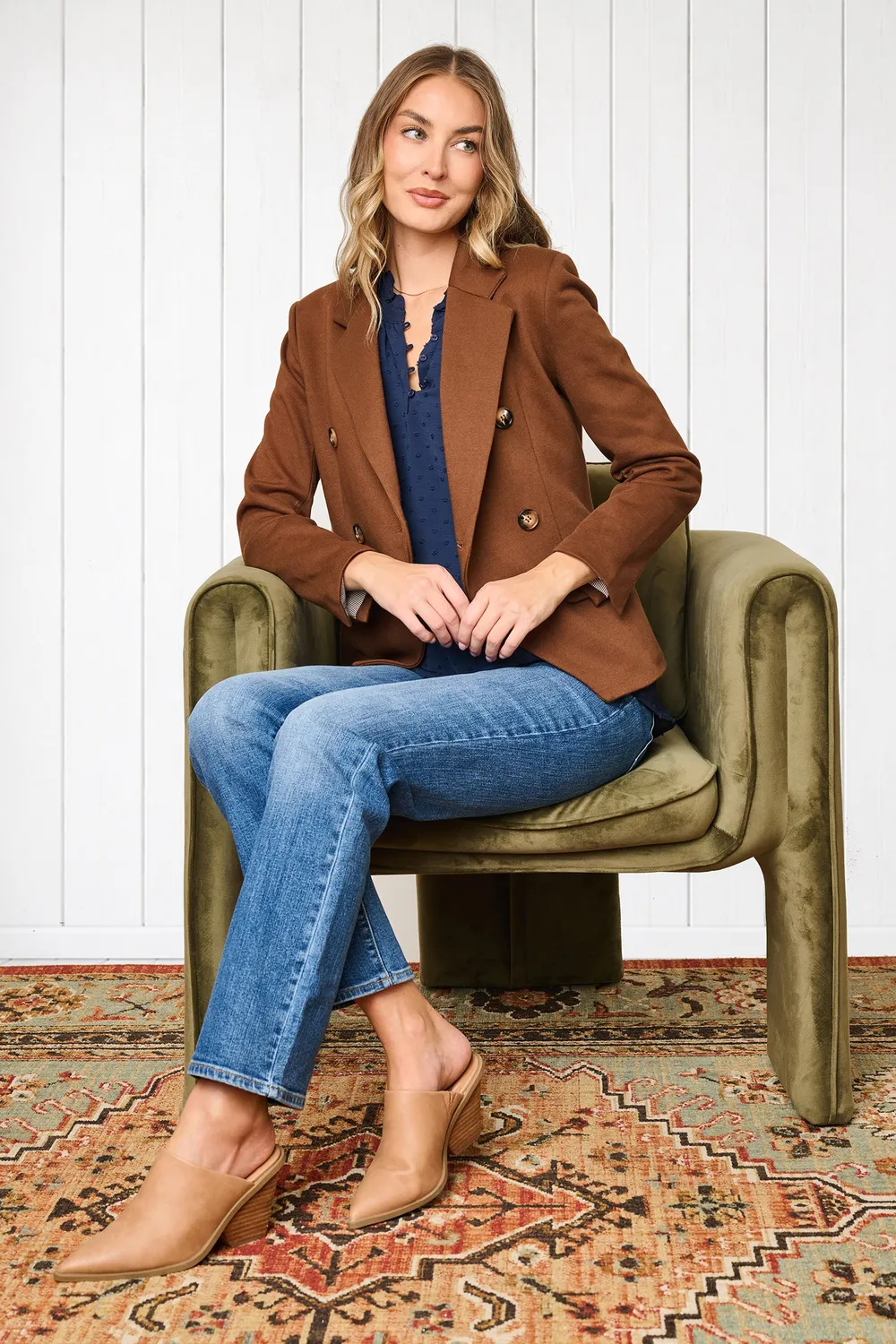 Gibsonlook Double Breasted Blazer Tuscan Saddle Stretch
