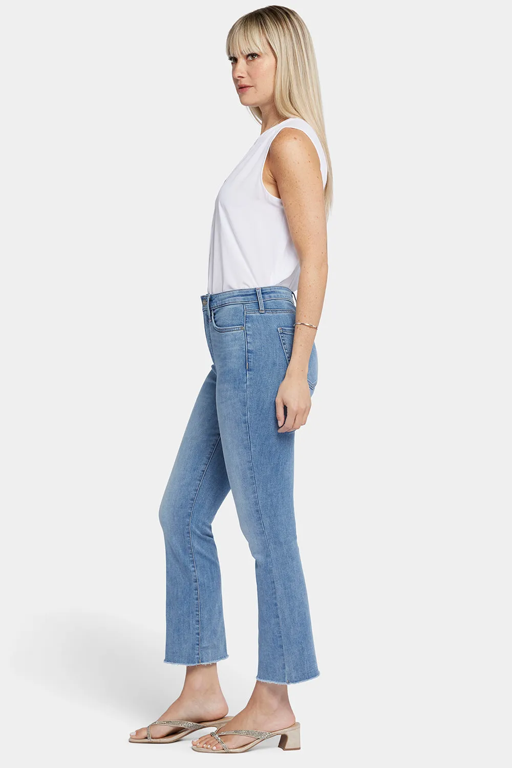 NYDJ Slim Bootcut Ankle Jeans Blau Fransensaum