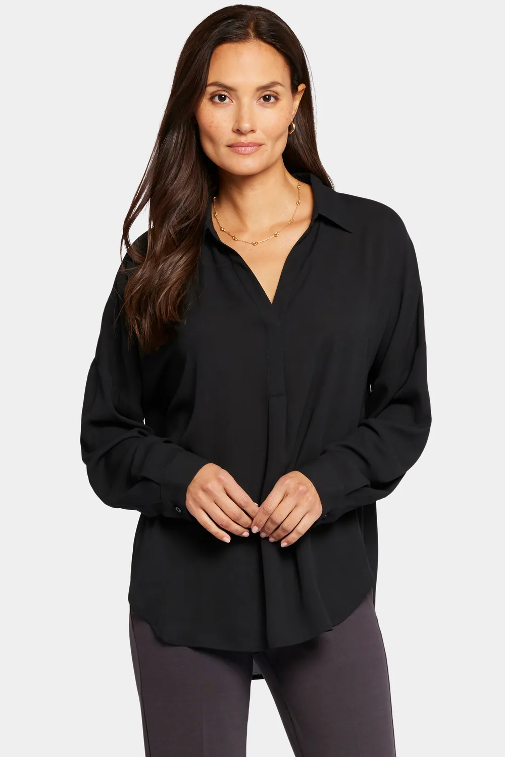 NYDJ Becky Bluse Schwarz Georgette Gr. XXS-XL