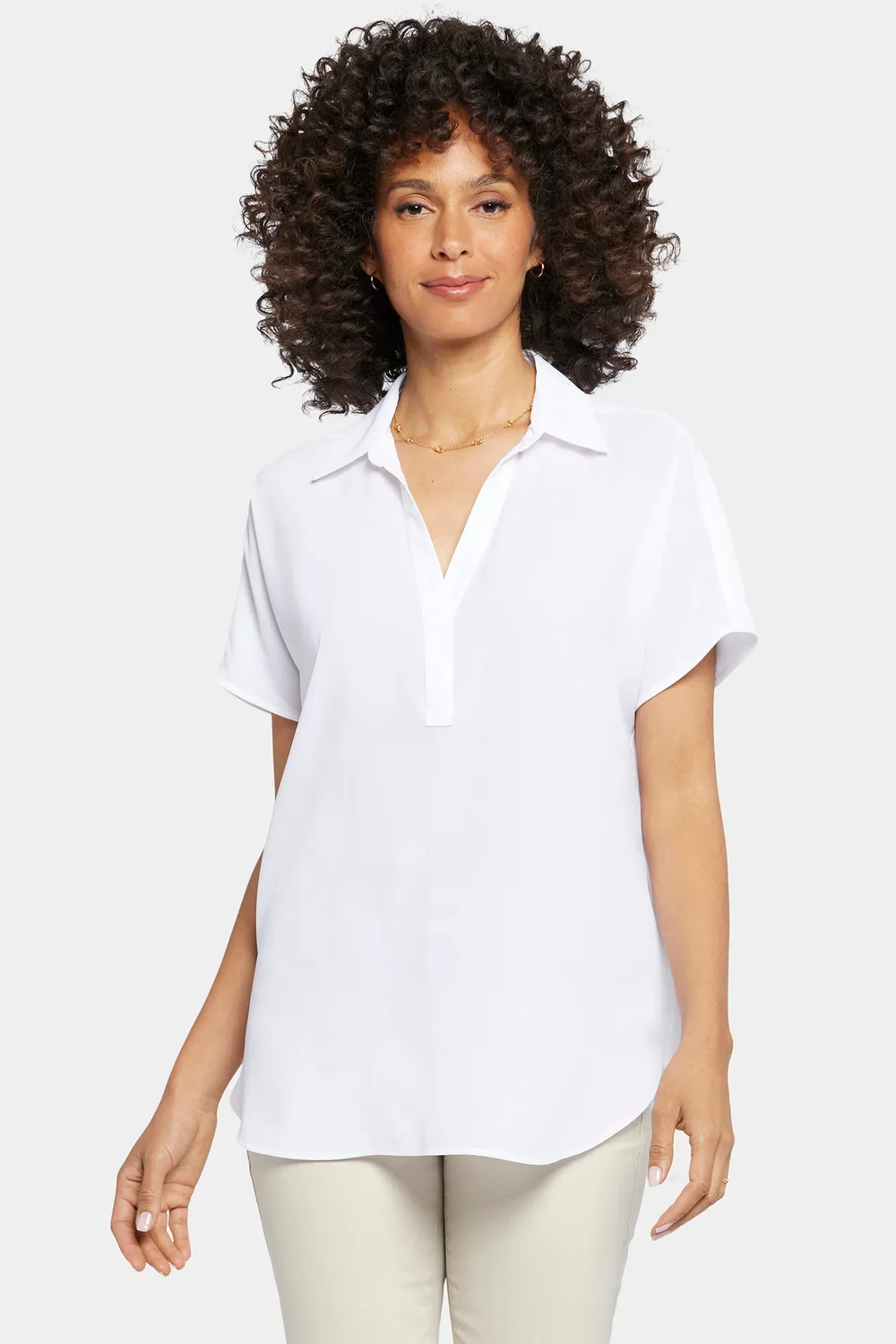 NYDJ Becky Kurzarm Bluse Optic White Weiß