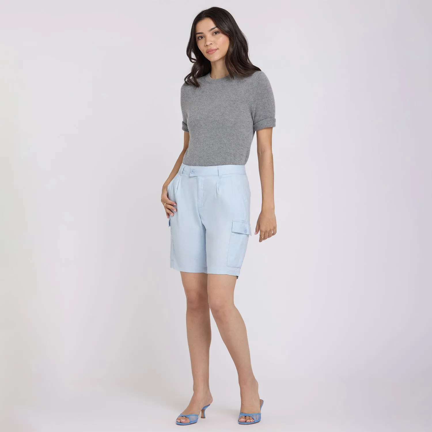 NYDJ Cargo Bermuda Shorts Blue Clover aus Leinen