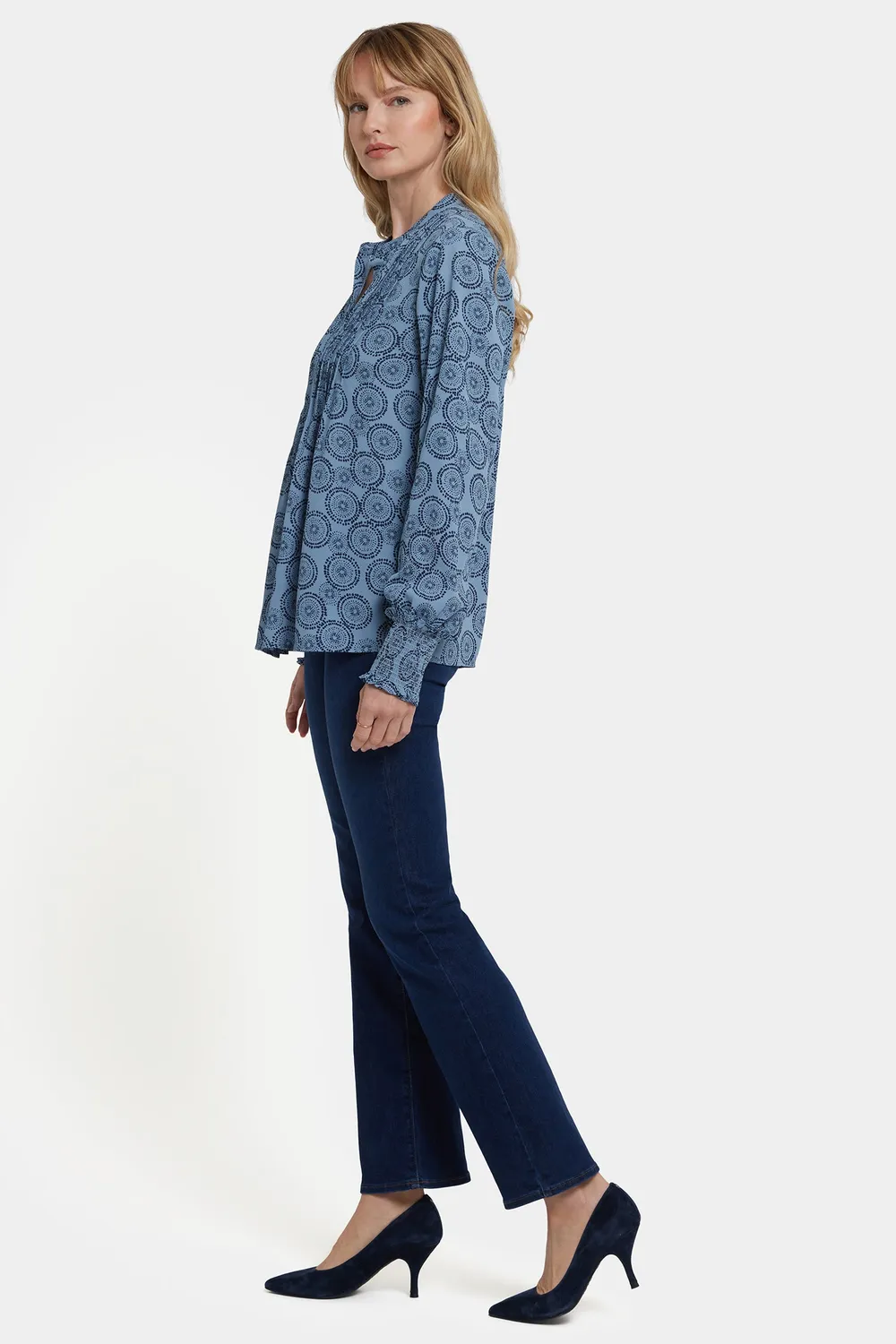 NYDJ Pleated Peasant Bluse Rain Garden Langarm