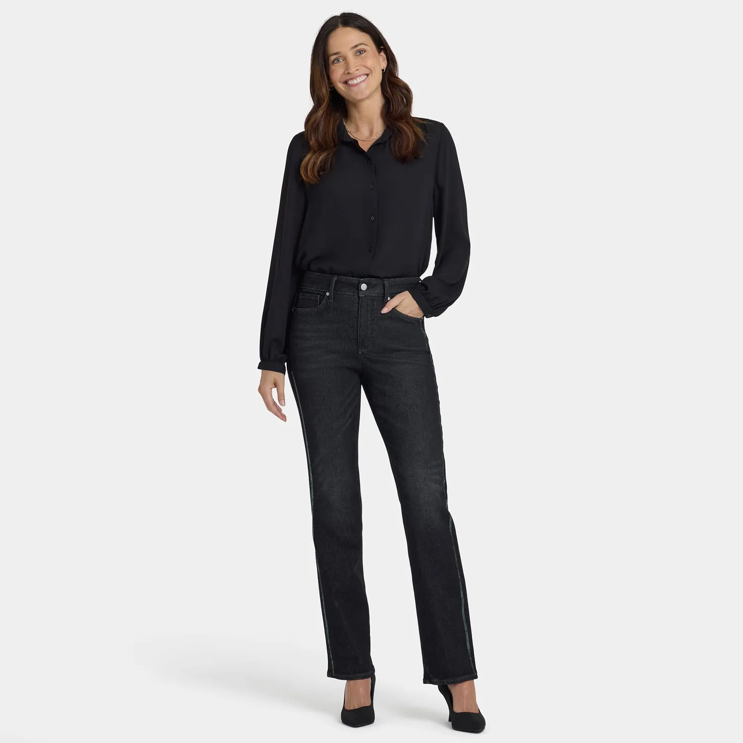 NYDJ Marilyn Straight Jeans French Nightfall schwarz Pailletten