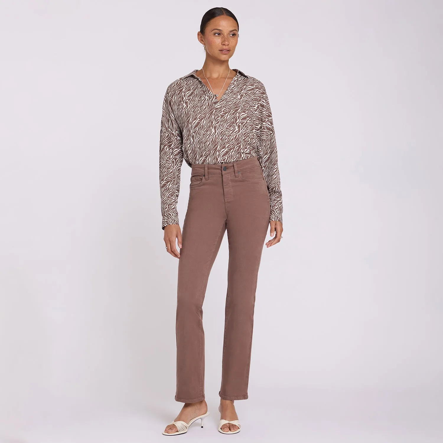 NYDJ Marilyn Straight Jeans Deep Taupe Mid Rise