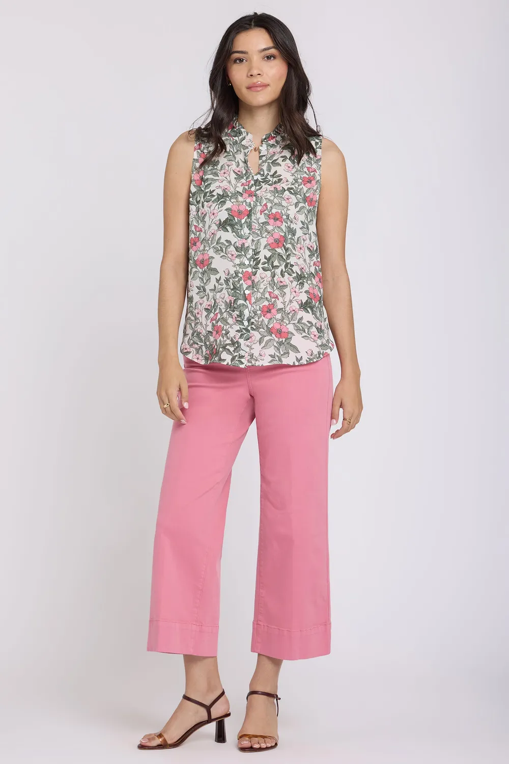 NYDJ Sleeveless Ruffle Neck Bluse Primrose Garden floral