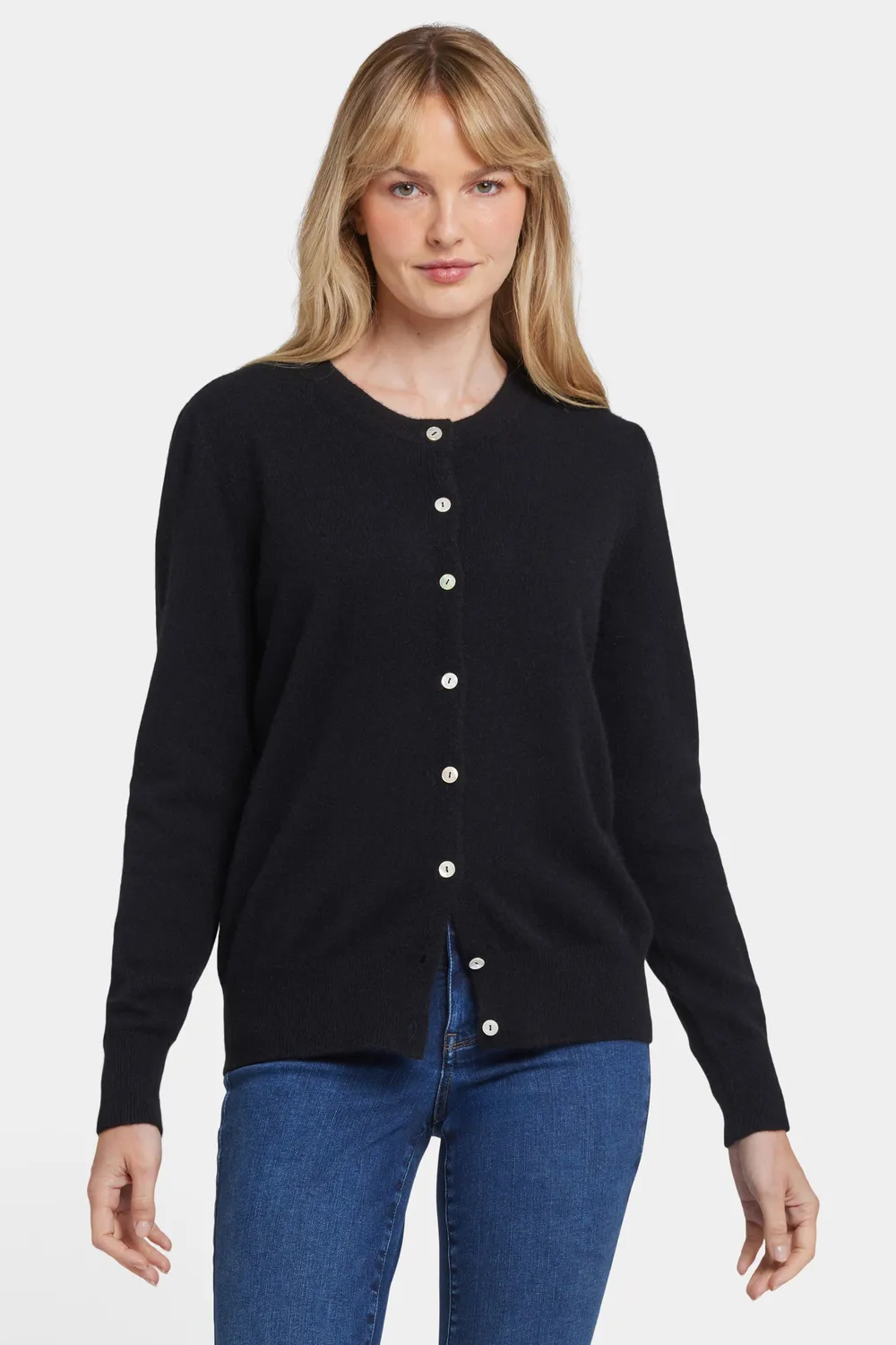 NYDJ Cashmere Crewneck Cardigan Schwarz Kaschmir