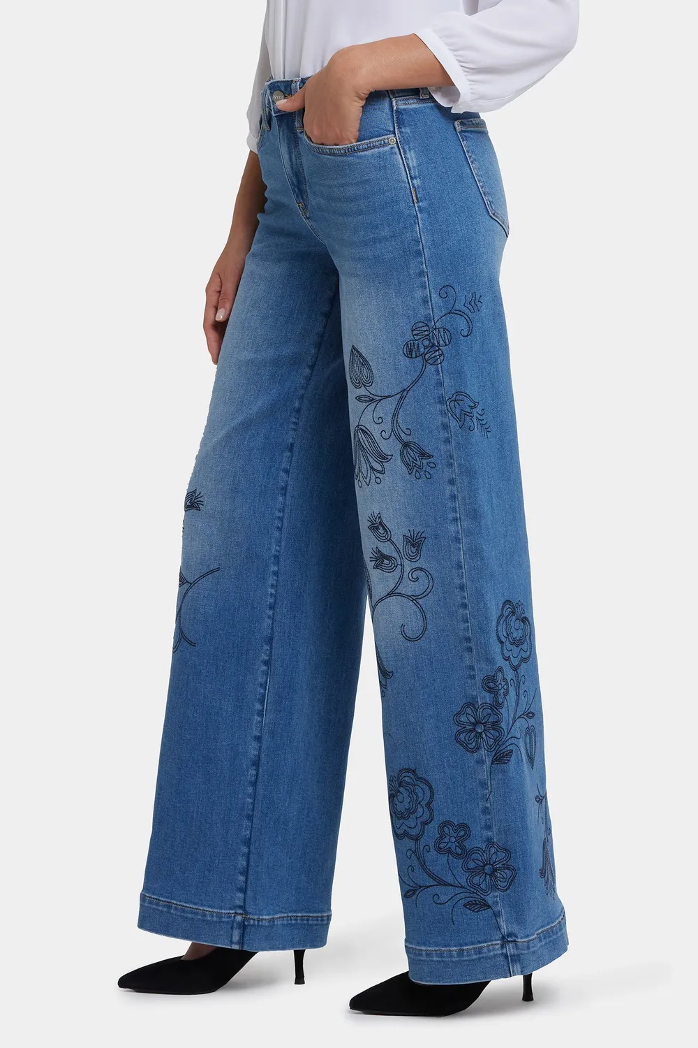 NYDJ Teresa Wide Leg Jeans Water Canyon Stickerei
