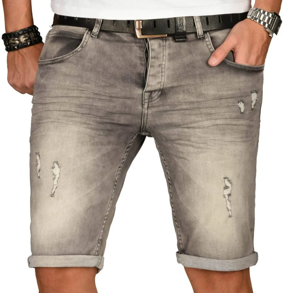 Alessandro Salvarini Designer Jeans Shorts Herren Dunkelblau Used W30