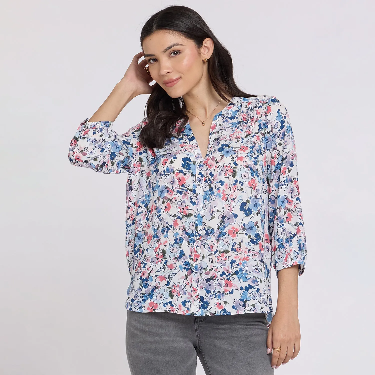 NYDJ Pintuck Bluse Desert Blooms floral rosa