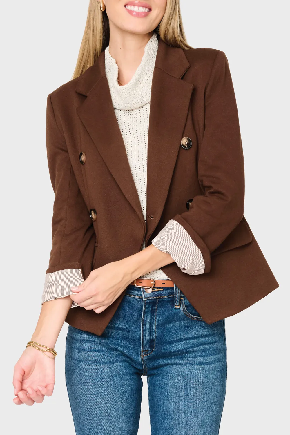 Gibsonlook Double Breasted Blazer Tuscan Saddle Stretch