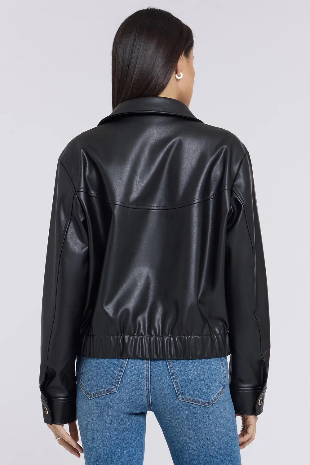 NYDJ Faux Leather Baseball Jacke Schwarz Stretch