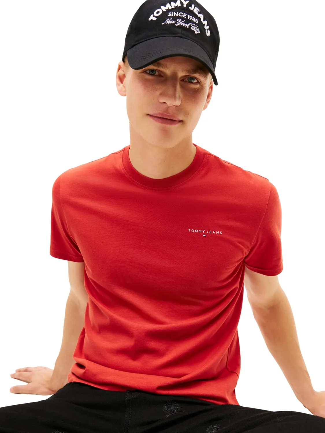 Tommy Jeans Linear Chest Herren T-Shirt Slim Schwarz M