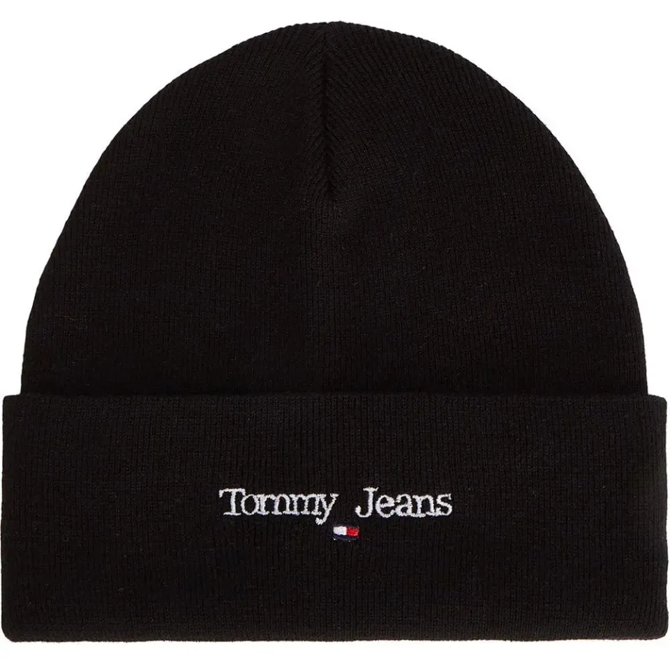 Tommy Jeans Sport Beanie Strickmütze Schwarz Logo