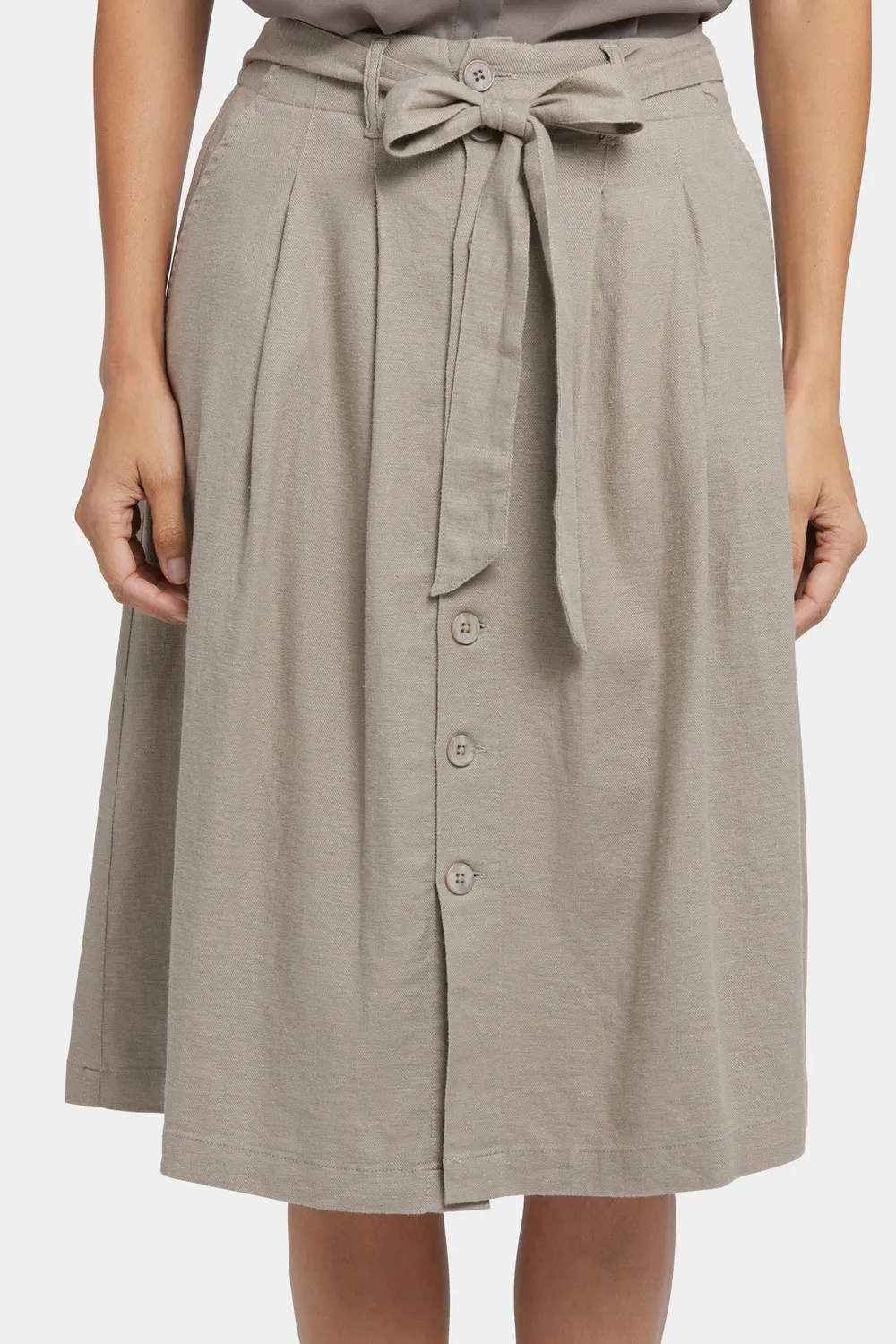 NYDJ Button Front Midi Rock Saddlewood Leinen Beige