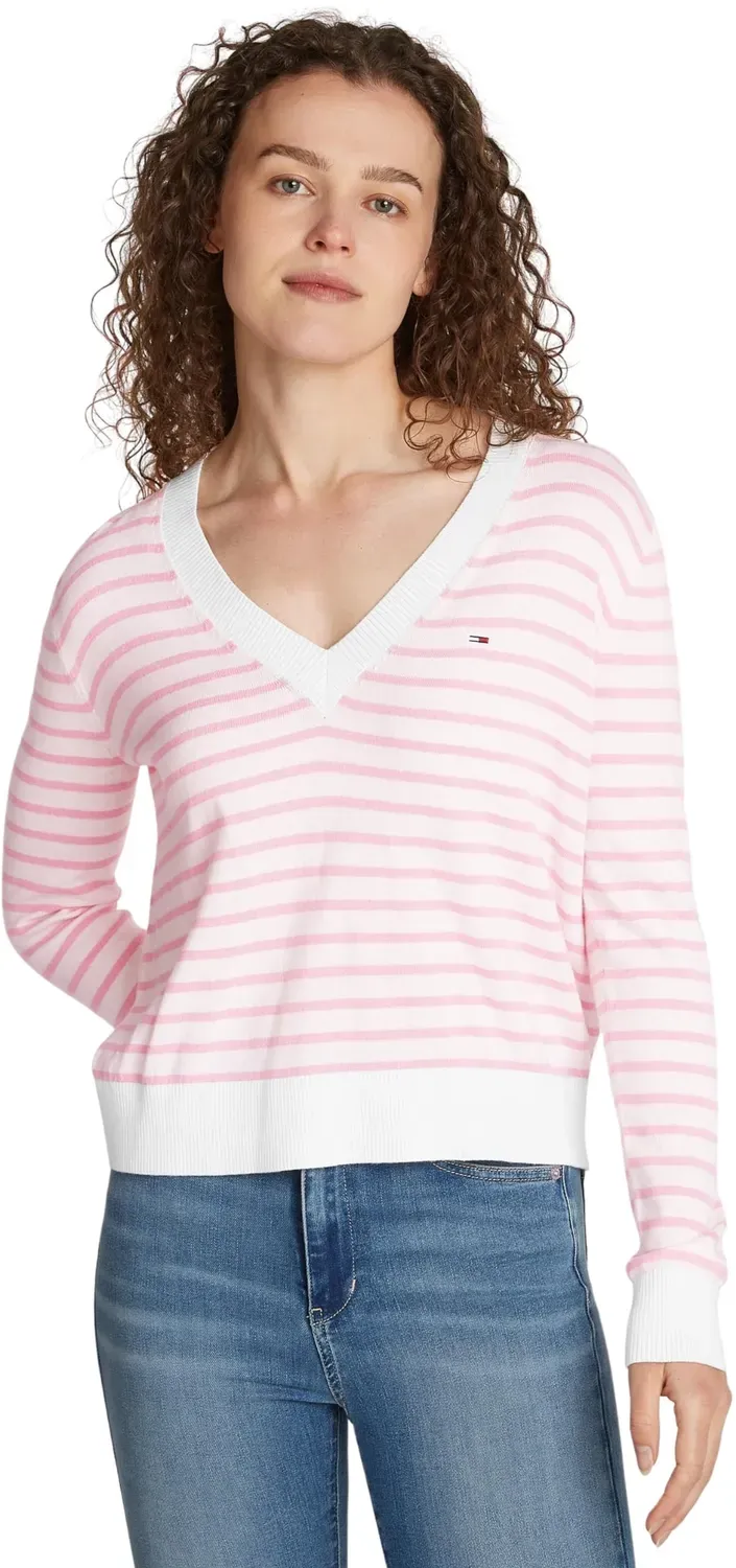 Tommy Jeans V-Ausschnitt Pullover Ballet Pink Stripe XL