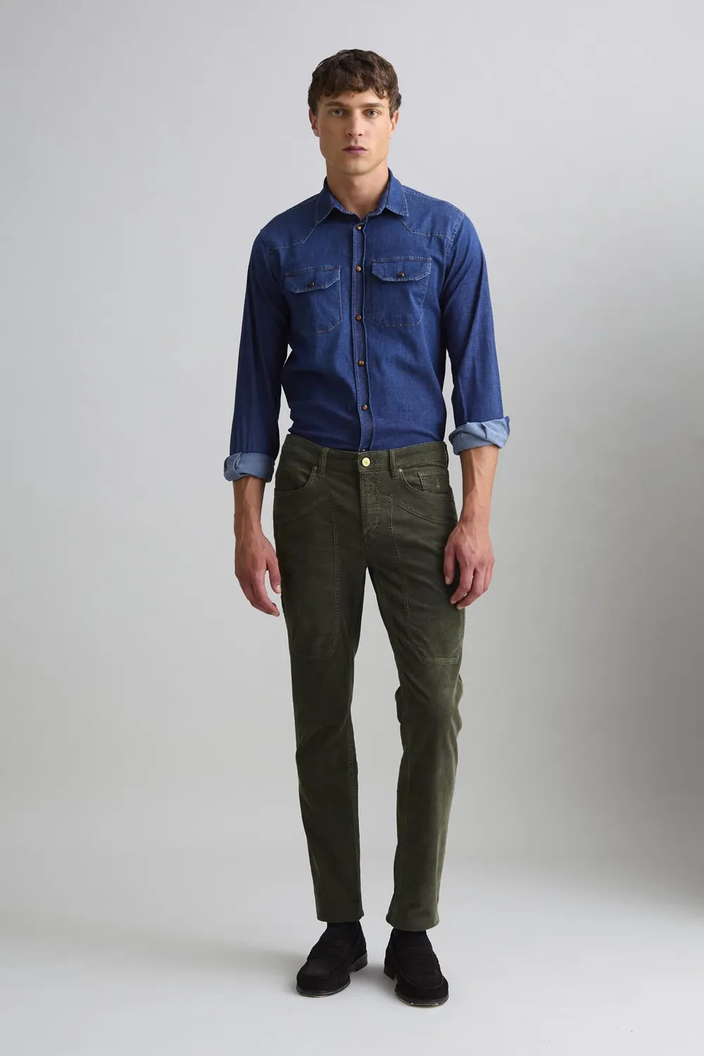 Jeckerson John Slim Fit Hose militärgrün Samt