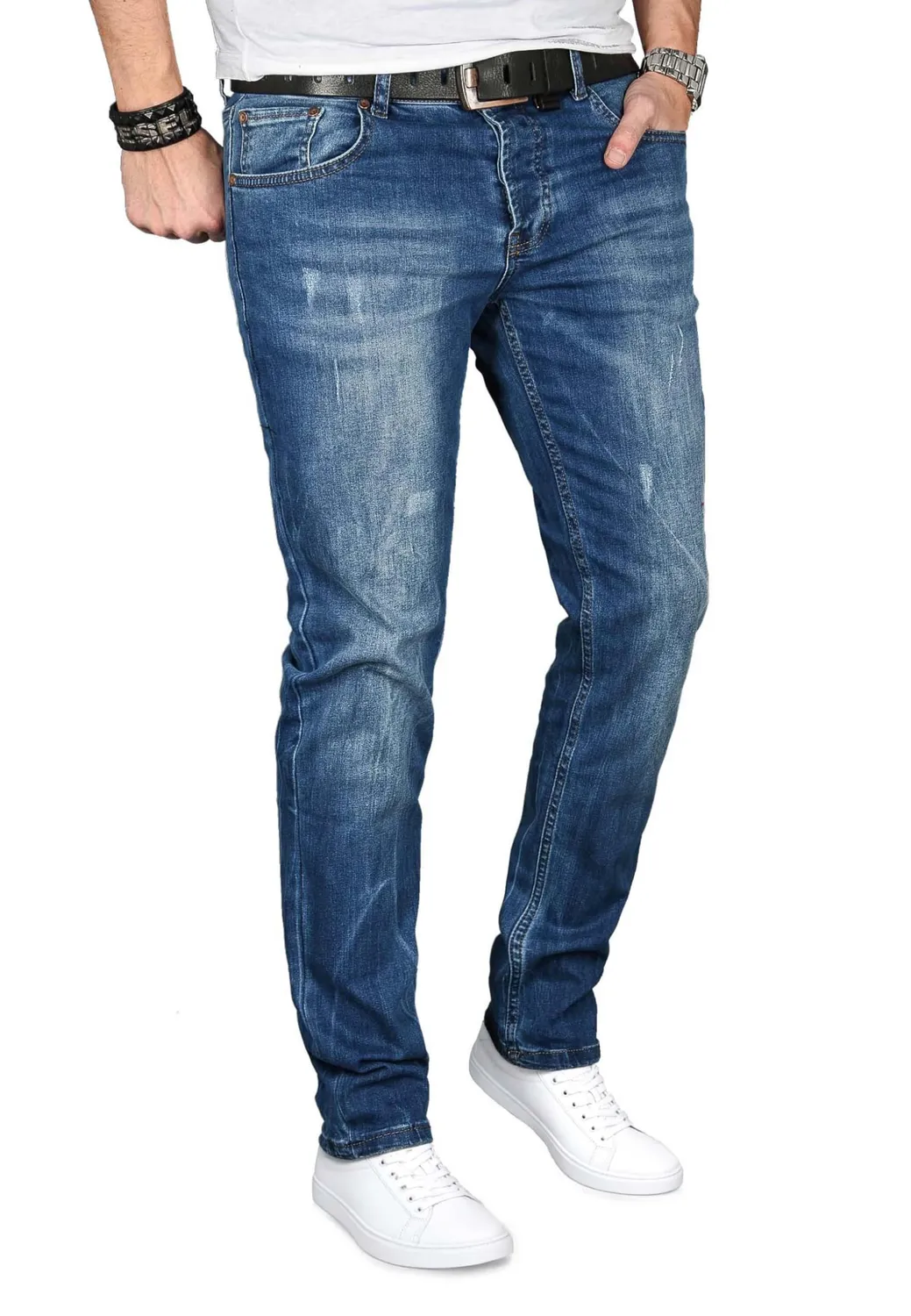 Alessandro Salvarini Slim Fit Jeans Herren Washed Stretch