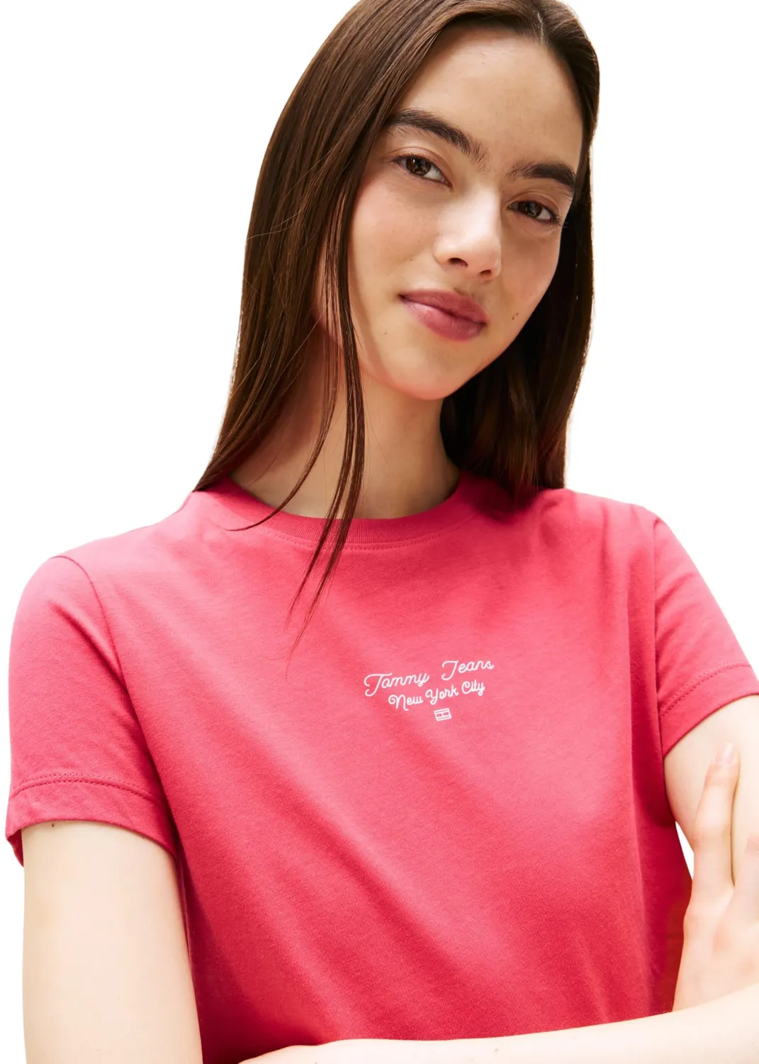 Tommy Jeans Logo T-Shirt Damen Rot Vintage Cerise Baumwolle