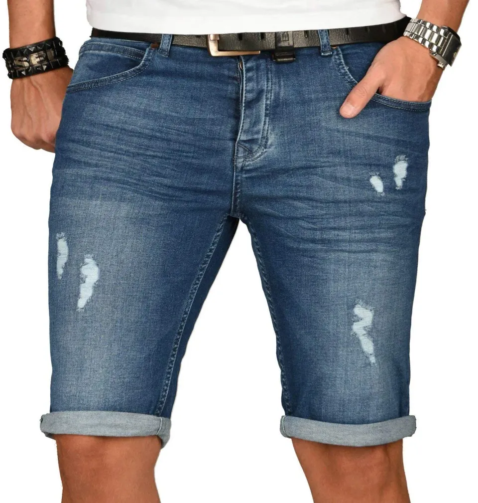 Alessandro Salvarini Herren Jeansshorts Slim Schwarz Used 30W Sommer