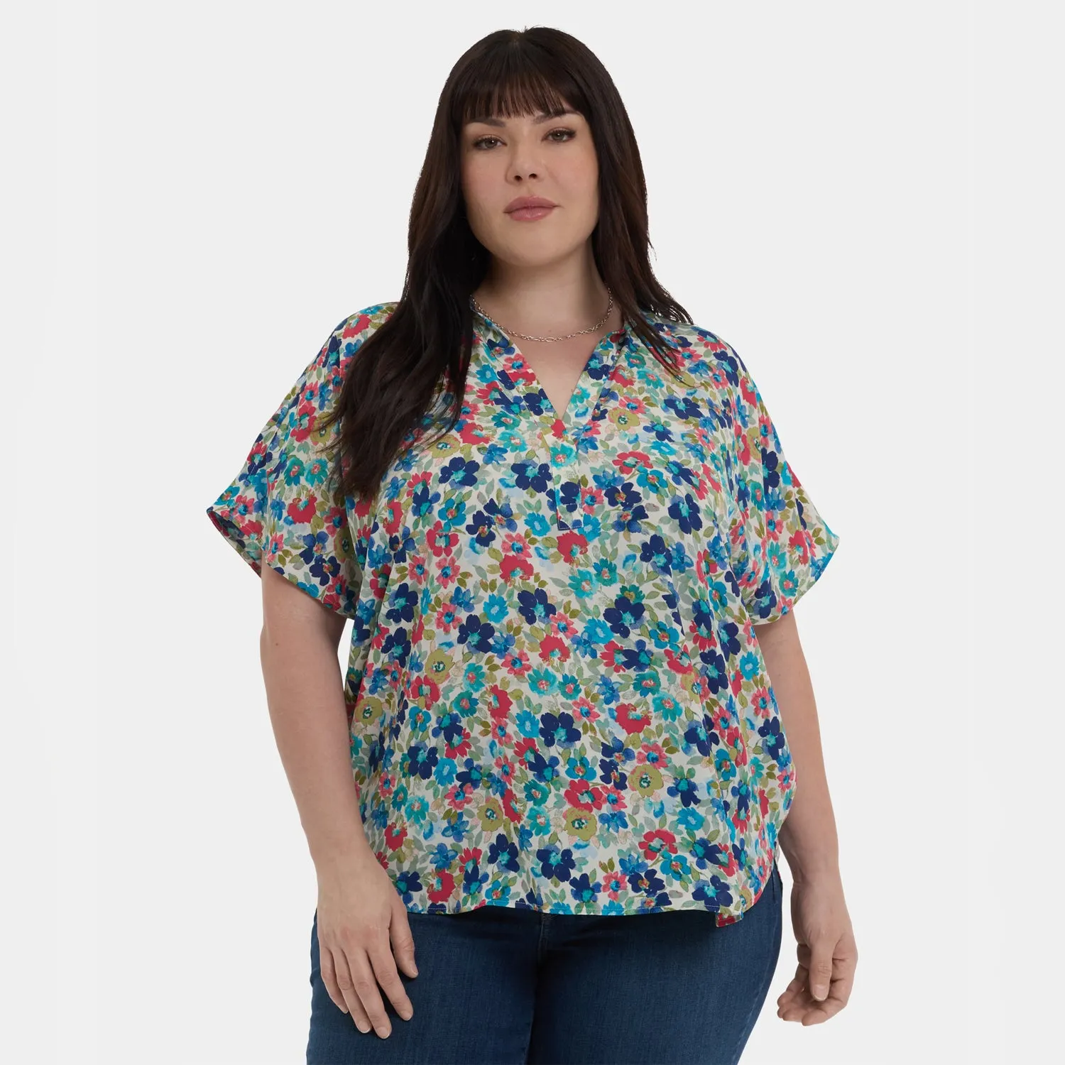 NYDJ Becky Kurzarm Bluse Cala Gracio Plus Size Georgette