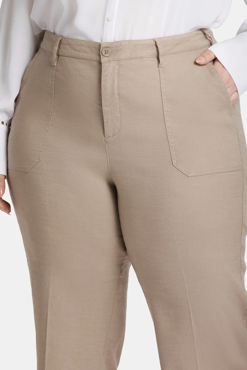 NYDJ Wide Leg Cargo Capri Saddlewood Plus Leinen