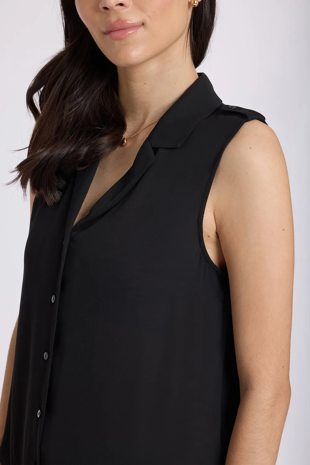 NYDJ Gabrielle ärmellose Bluse Schwarz Georgette