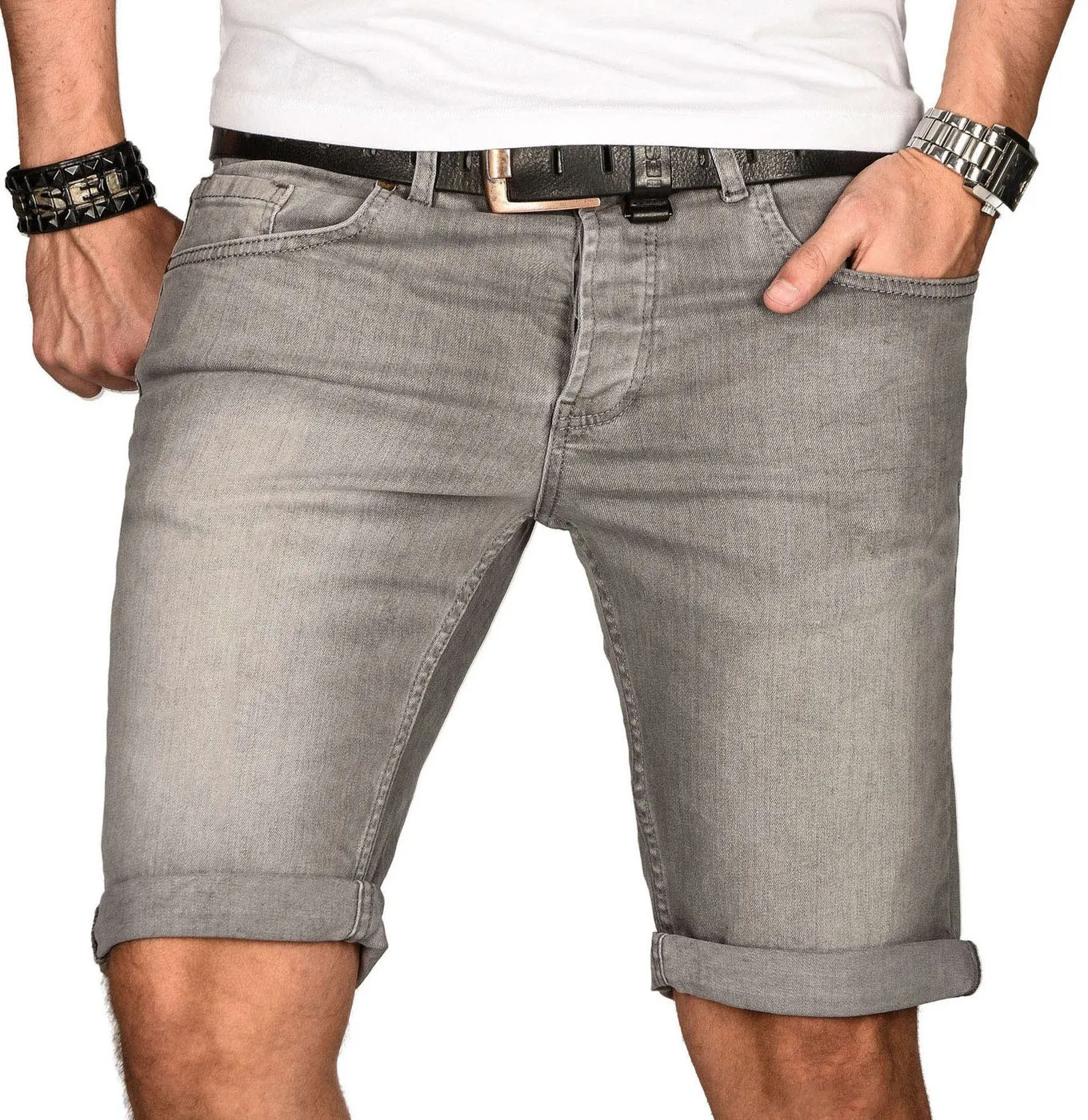 Alessandro Salvarini Jeansshorts Herren Slim Blau Used