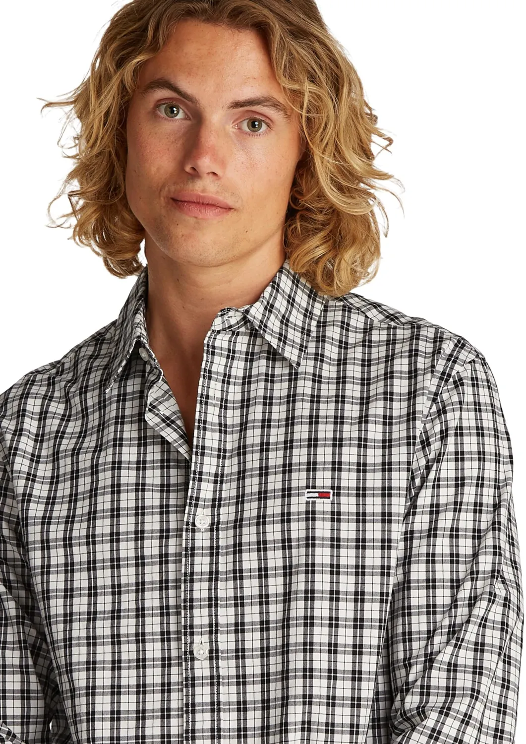 Tommy Jeans TJM Reg Poplin Check DM0DM20885 Hemd M Schwarz-Karo