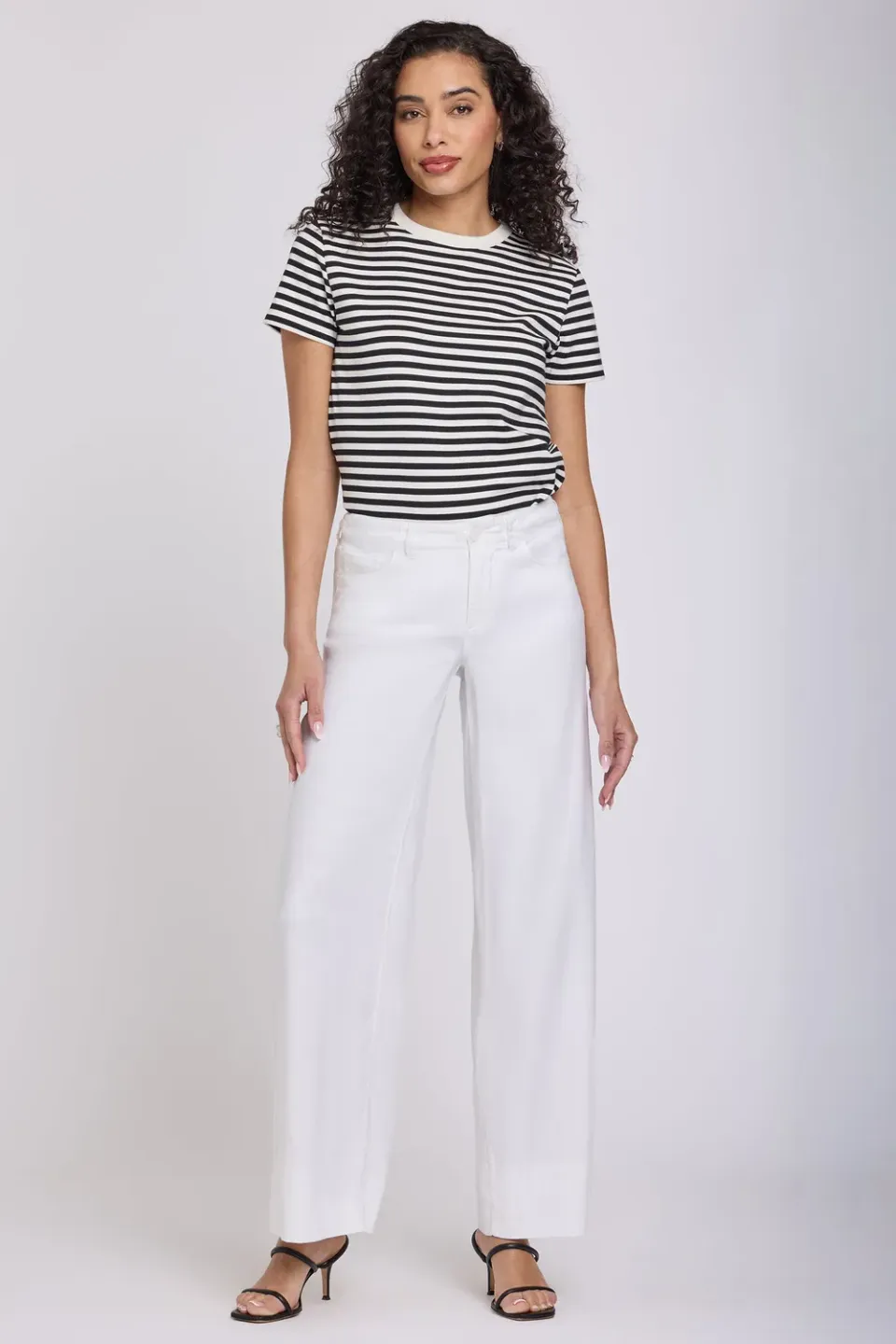 NYDJ 5 Pocket Wide Leg Hose Optic White Leinen Stretch