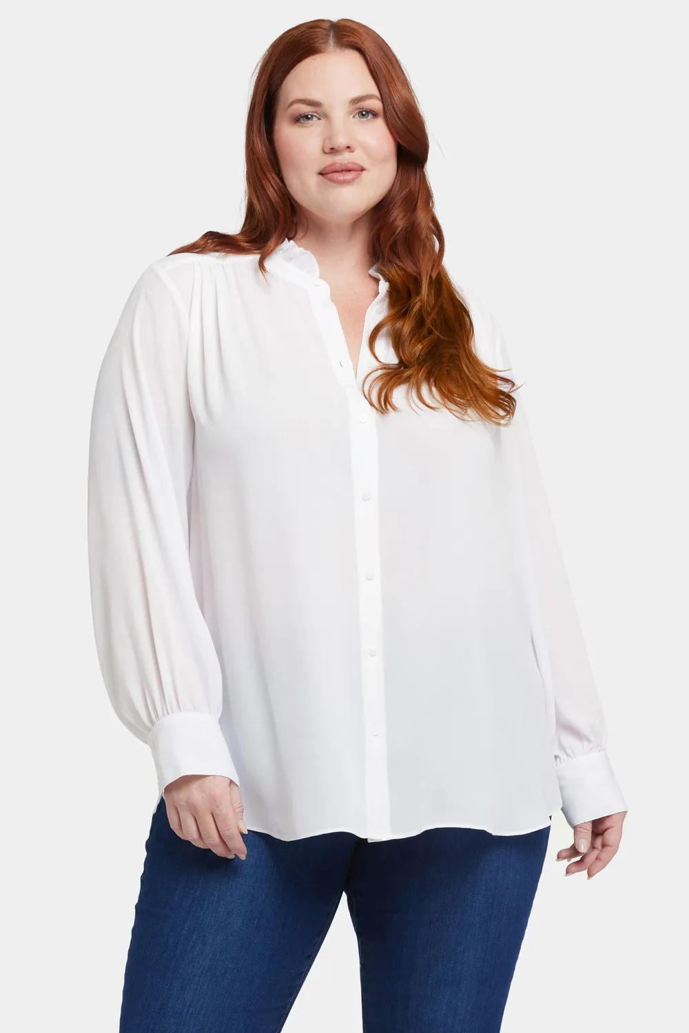 NYDJ Ruffle Neck Bluse Optic White Plus Rüschen
