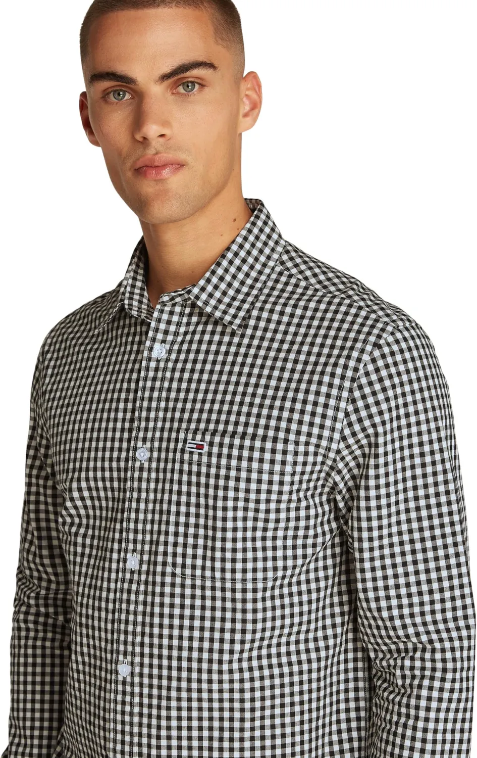 Tommy Jeans Poplin Check Herrenhemd XS Schwarz Karo