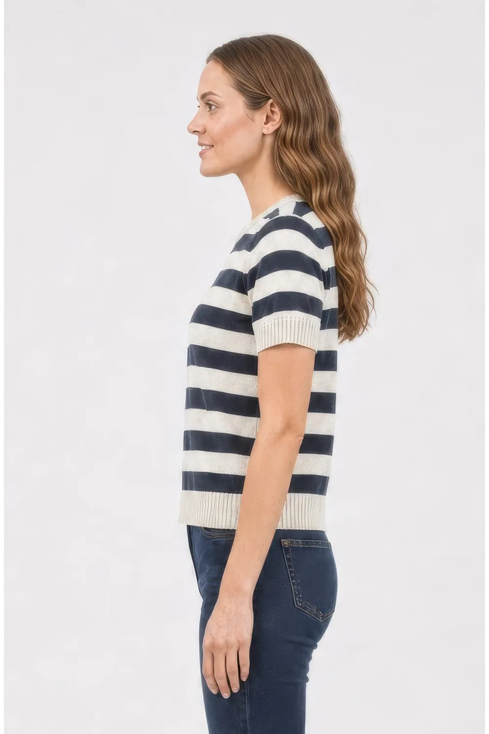 NYDJ Short Sleeved Striped Top Shirt Blue Stripe