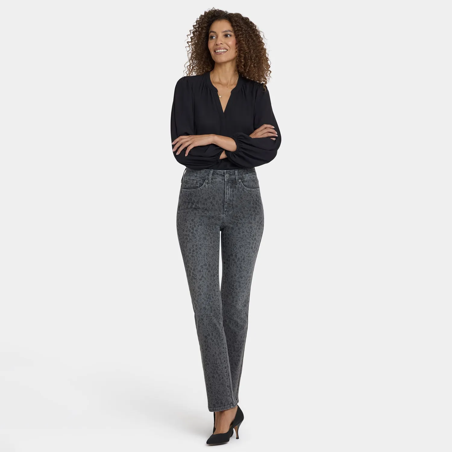 NYDJ Marilyn Straight Jeans Grey Daniela Ditsy geblümt