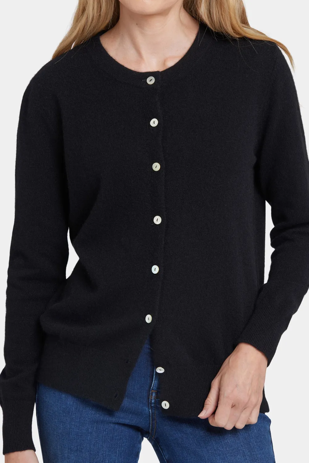 NYDJ Cashmere Crewneck Cardigan Schwarz Kaschmir