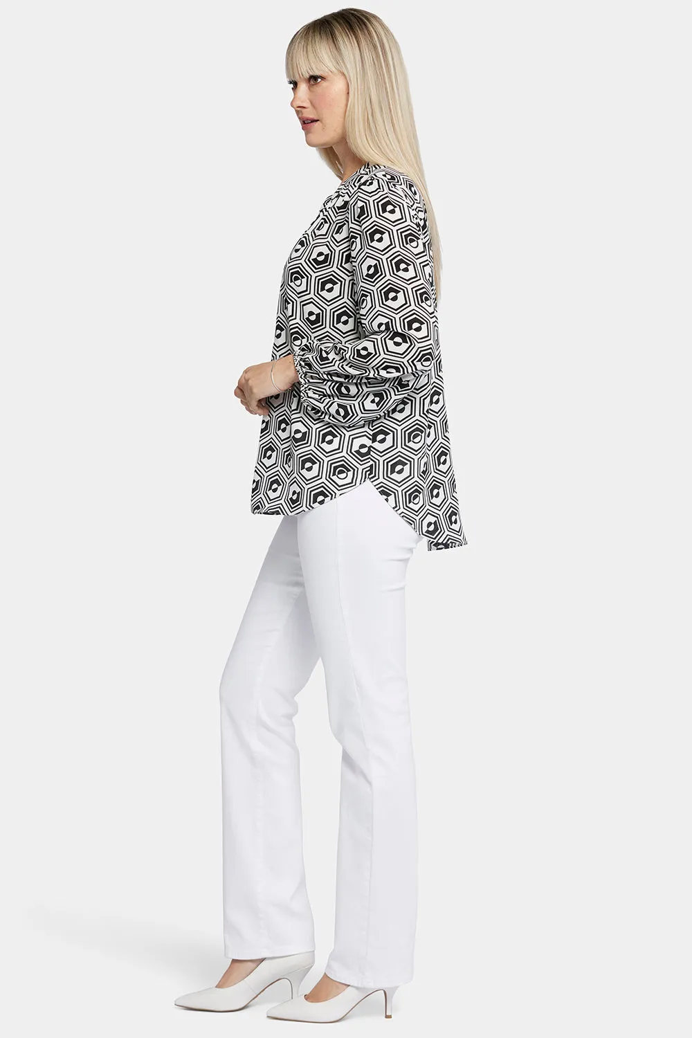NYDJ Puff Sleeve Popover Bluse Night Owl luftig
