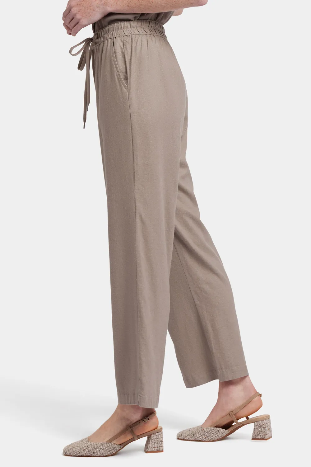 NYDJ Relaxed Drawstring Pull-On Pants Saddlewood Leinenhose Beige