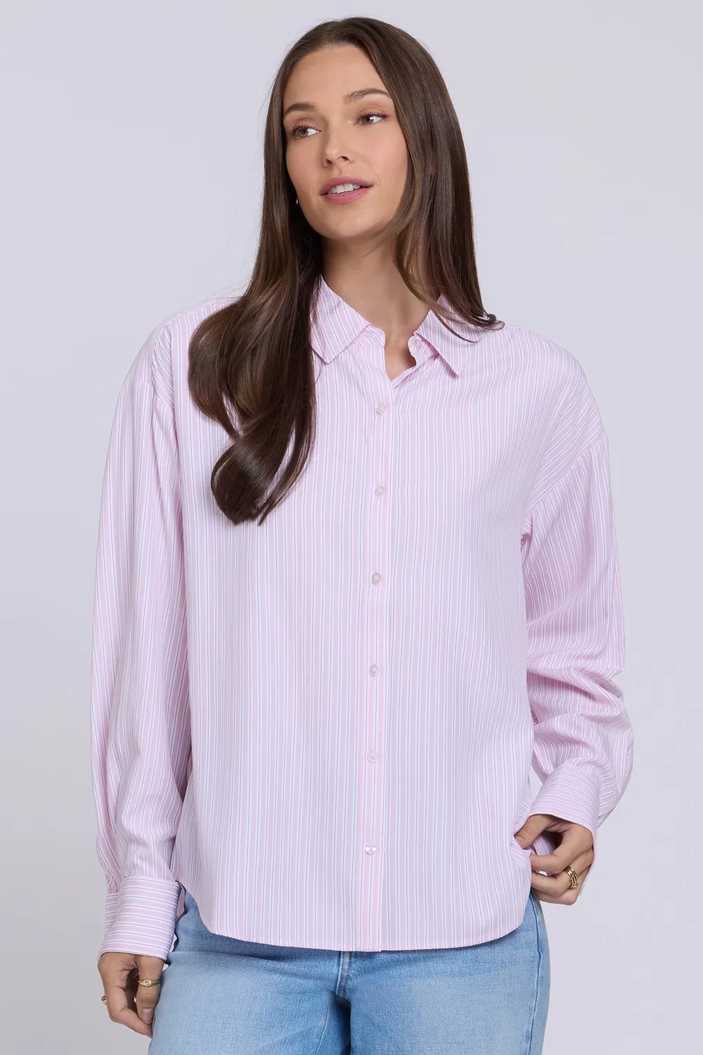 NYDJ Daphne Shirt Bluse Gardenia Stripe 100% Baumwolle