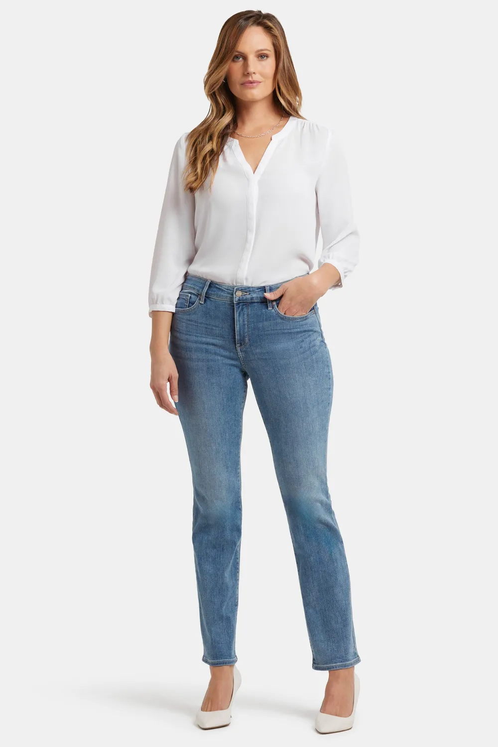 NYDJ Marilyn Straight Jeans Heyburn Wash Blau Stretch