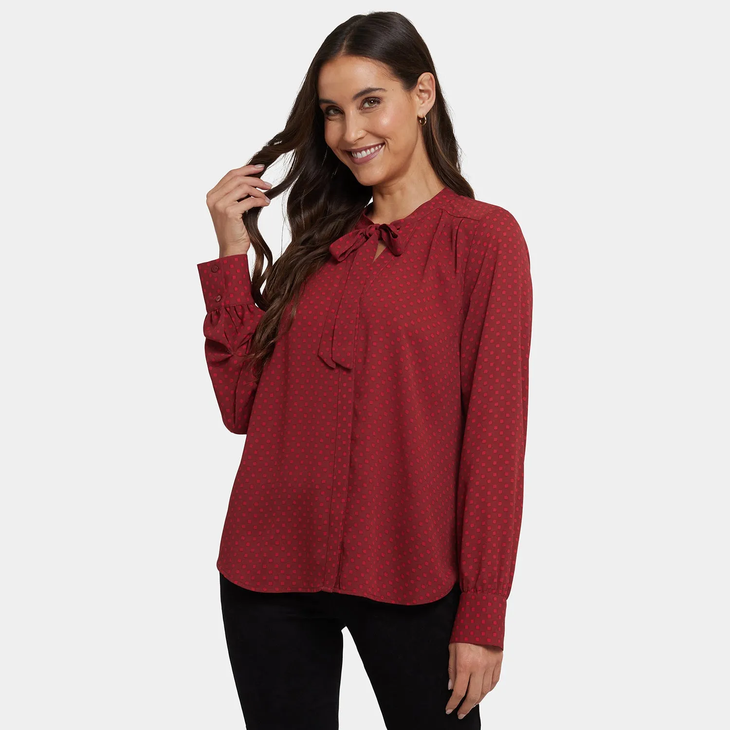 NYDJ Tie-Neck Bluse Claret Dots